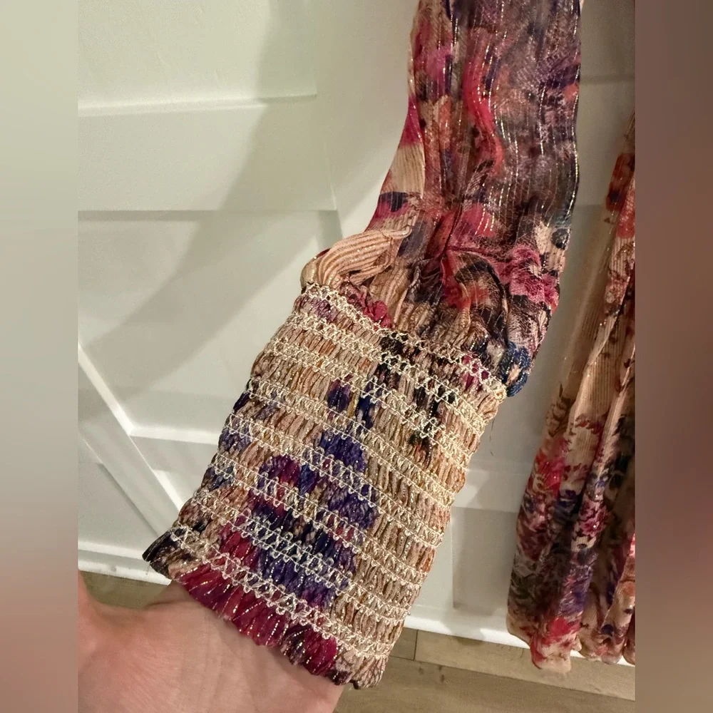 Hemant & Nandita Tara Sheer Floral Metallic Maxi Shirt Dress – M - Picture 5 of 8